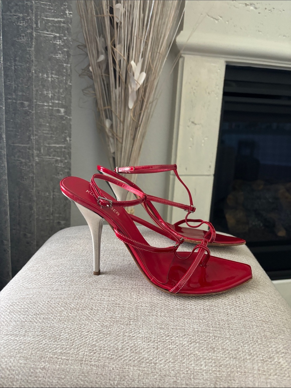 Kurt Geiger Red Strappy Patent High Heel Sandals - Picture 2 of 5
